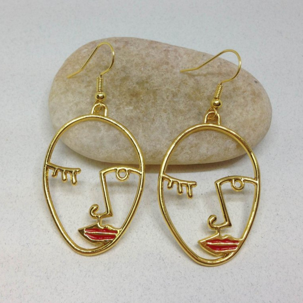 Picasso Red Lips Face Earrings Abstract Earrings